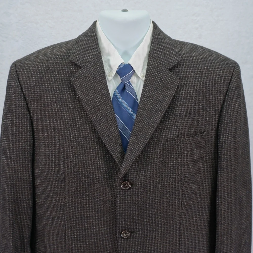 Joe Joseph Abboud Tweed Wool Black Gray Gray Check 3‎ Button 42S